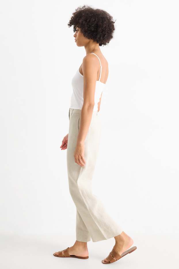 Dames - Linnen broek - high waist - wide leg - beige