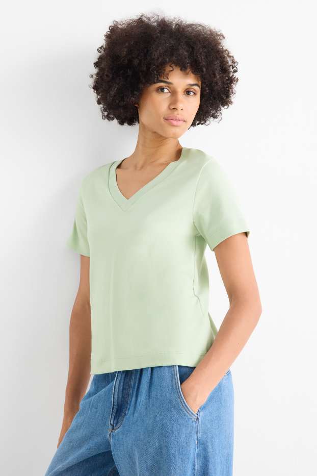 Femmes - T-shirt avec encolure en V - slim fit - vert menthe