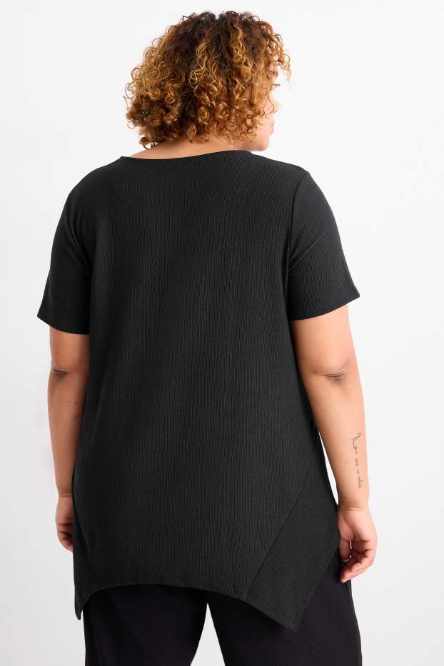 Dames - T-shirt - met structuur - zwart