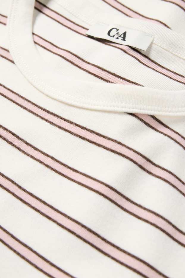 Femei - Tricou - slim fit - cu dungi - alb / roz