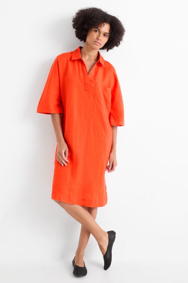 Dámské - Lněné šaty - straight fit - oranžová