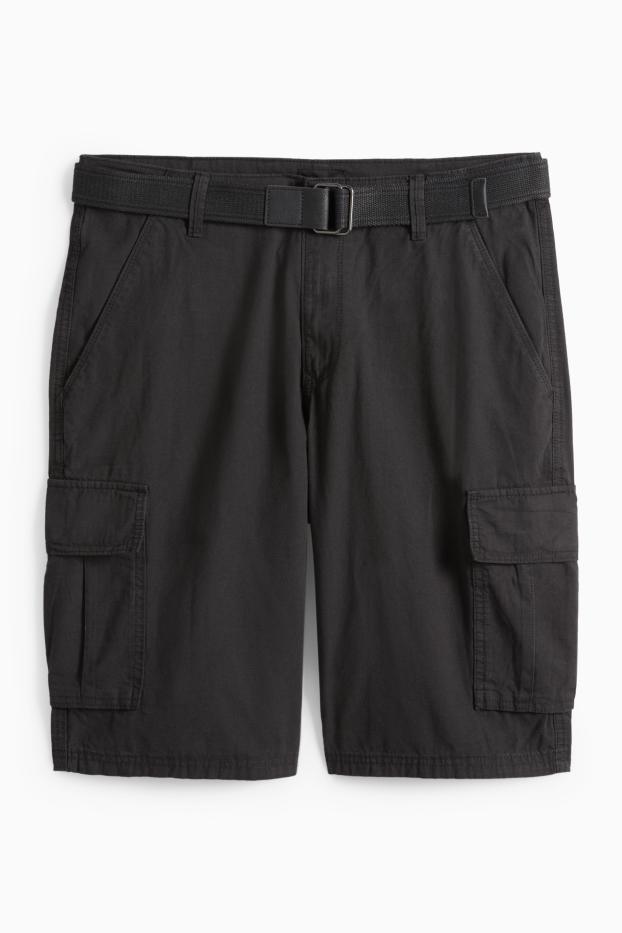 Men - Cargo shorts with belt - black