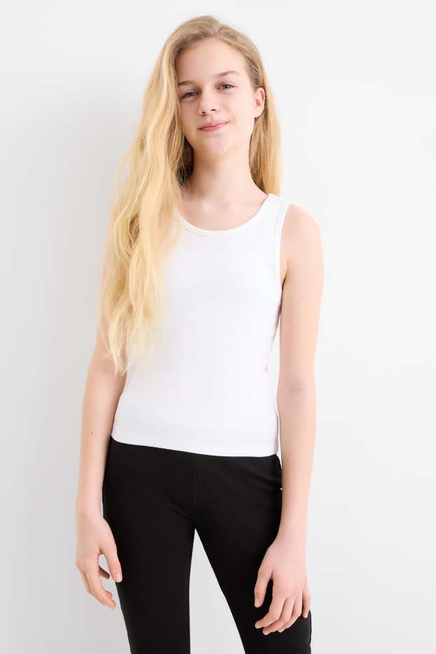 Enfants filles - Ensemble - T-shirt, débardeur et pantalon de jogging - 3 pièces - noir / blanc