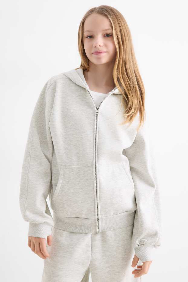 Bambine - Felpa con zip e cappuccio - grigio chiaro melange