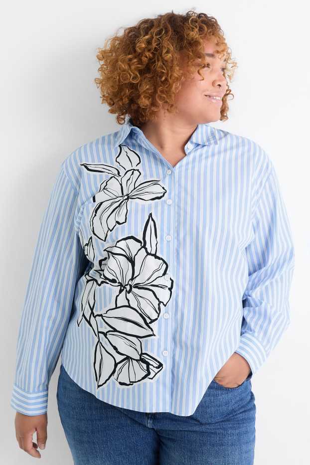 Dames - Overhemdblouse - gestreept - wit / blauw