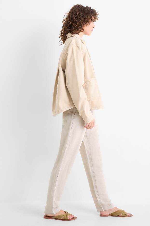 Damen - Stoffhose - Mid Waist - Tapered Leg - Leinen-Mix - beige