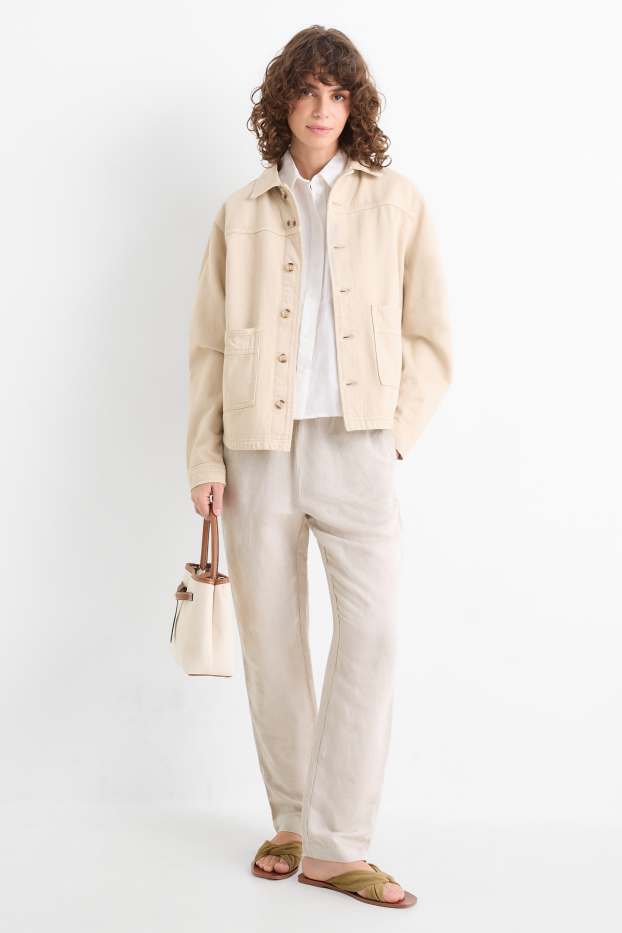 Damen - Stoffhose - Mid Waist - Tapered Leg - Leinen-Mix - beige