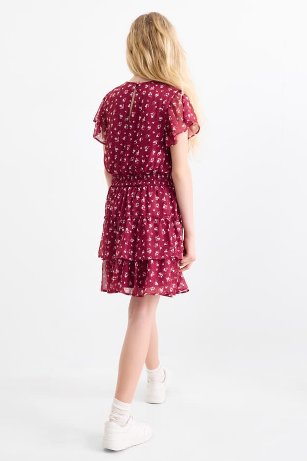 Bambine - Vestito - a fiori - bordeaux