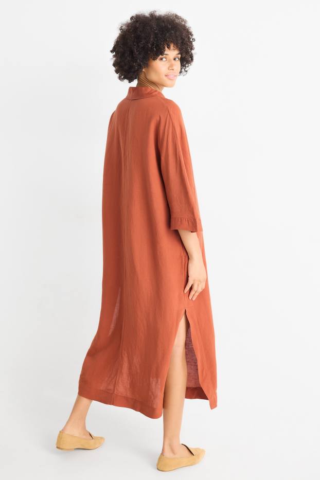 Femmes - Robe - straight fit - lin mélangé - terracotta