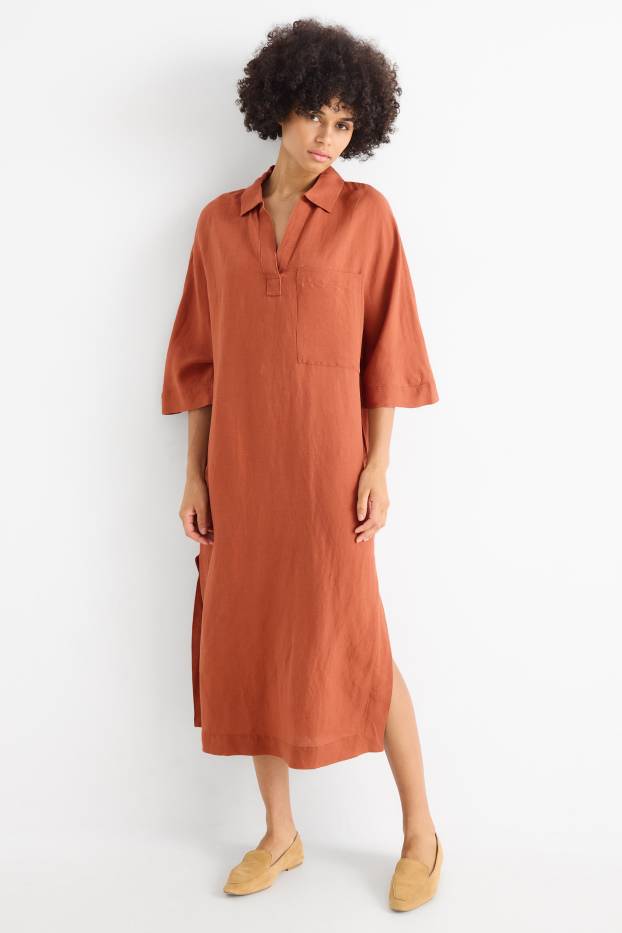 Femmes - Robe - straight fit - lin mélangé - terracotta