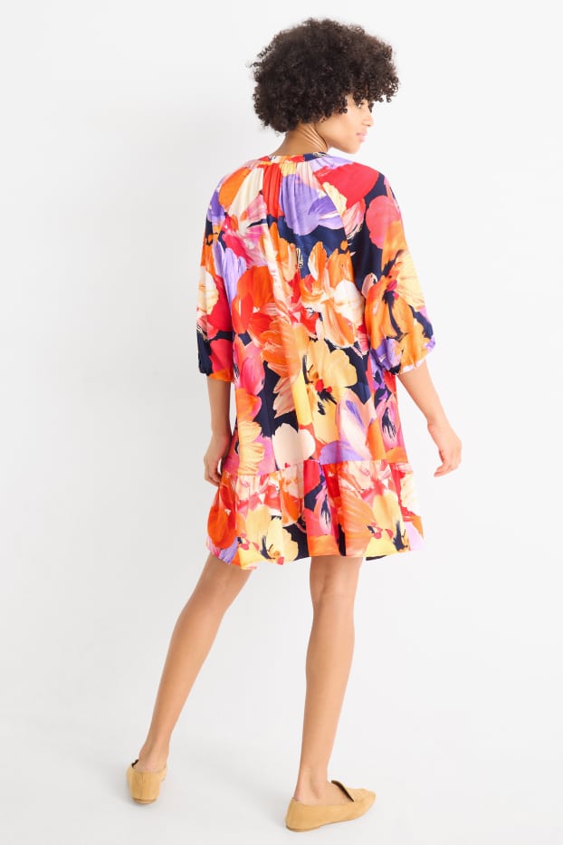 Women - V-neck A-line dress - floral - multicoloured