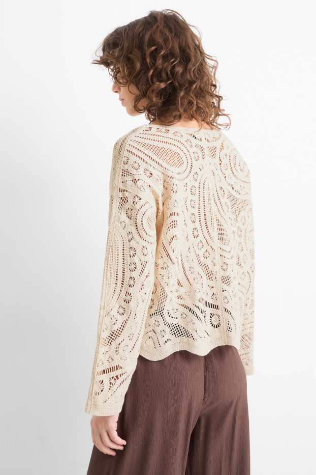 Damen - Crochet-Pullover - cremeweiss
