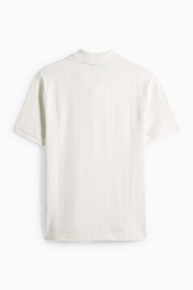 Pánské - Polokošile - relaxed fit - žebrovaná - strukturovaná - krémově bílá