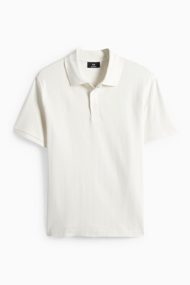 Pánské - Polokošile - relaxed fit - žebrovaná - strukturovaná - krémově bílá