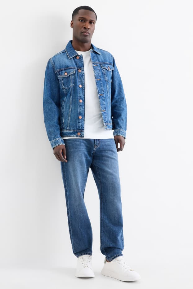 Men - Relaxed tapered jeans with linen content - blue