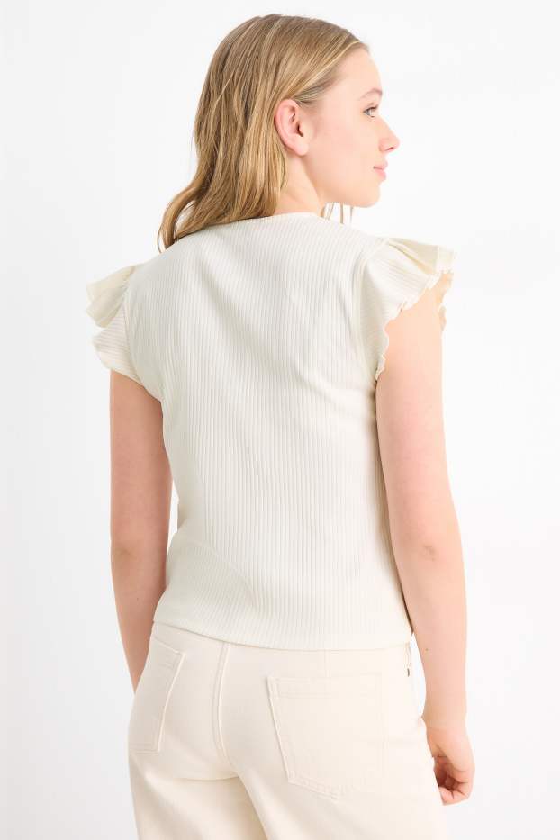 Kinder Mädchen - Multipack 3er - Kurzarmshirt - gerippt - Glanz-Effekt - cremeweiss