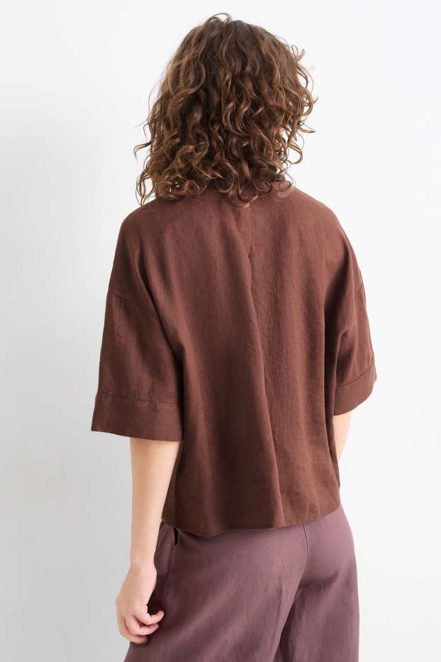 Damen - Leinen-Hemdbluse - braun