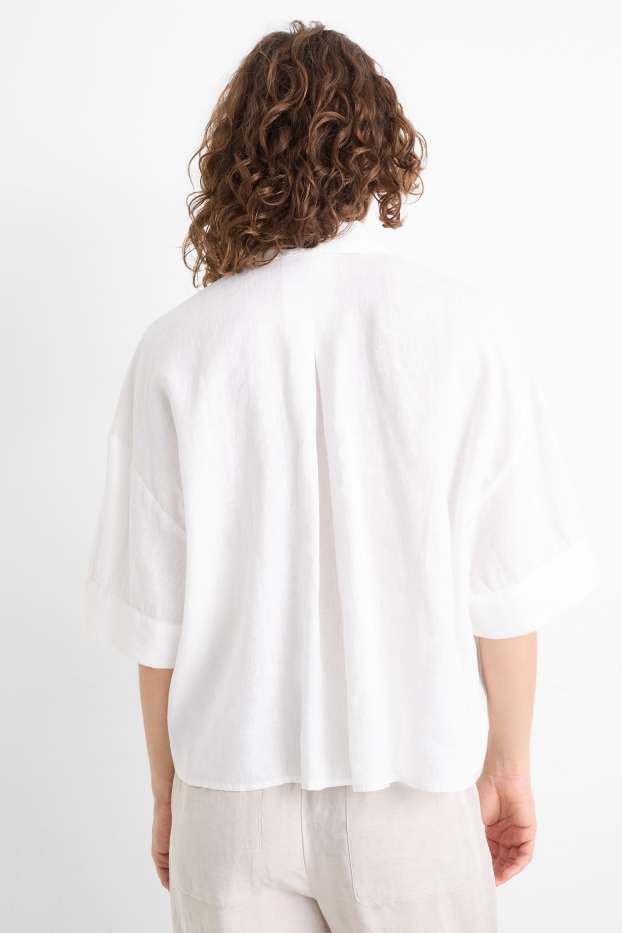 Damen - Leinen-Hemdbluse - weiss