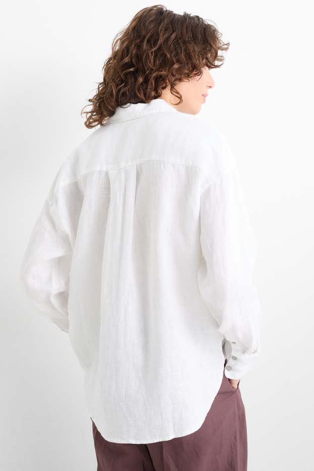 Women - Linen shirt blouse - white