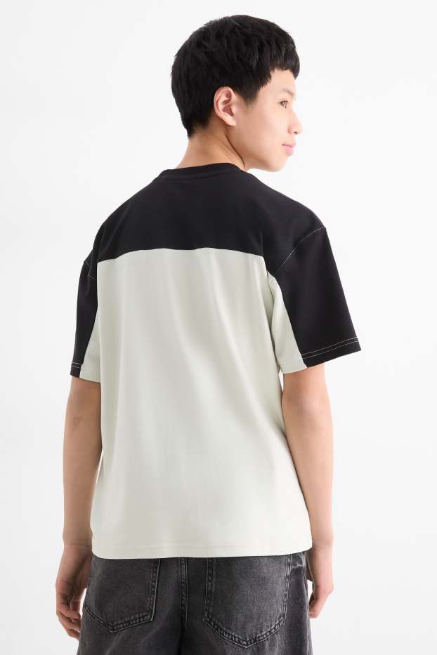 Kinder Buben - Kurzarmshirt - weiß / schwarz