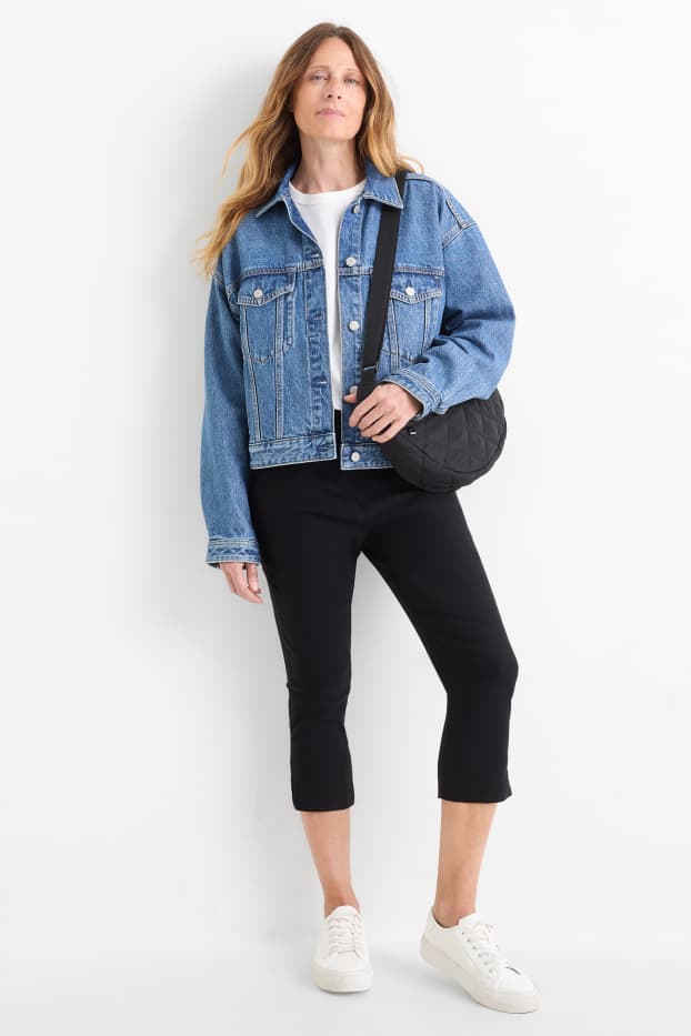 Damen - Caprihose - Mid Waist - Slim Fit - schwarz