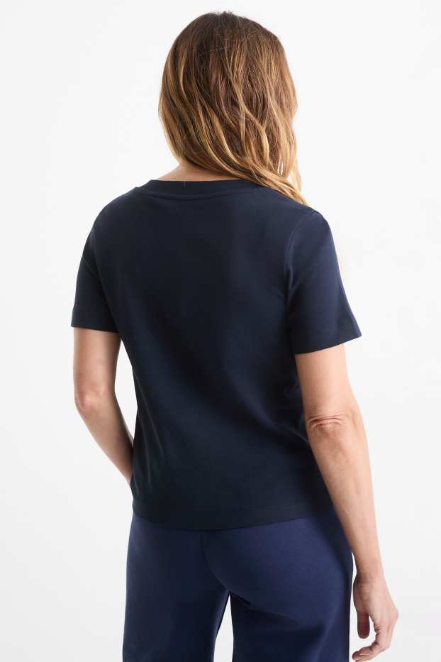 Femmes - T-shirt avec encolure en V - slim fit - bleu foncé