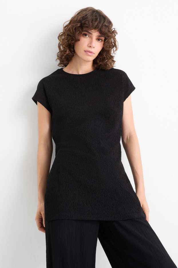 Femmes - T-shirt - slim fit - texturé - noir