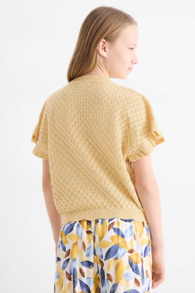 Kinder Mädchen - Kurzarmshirt - strukturiert - gelb