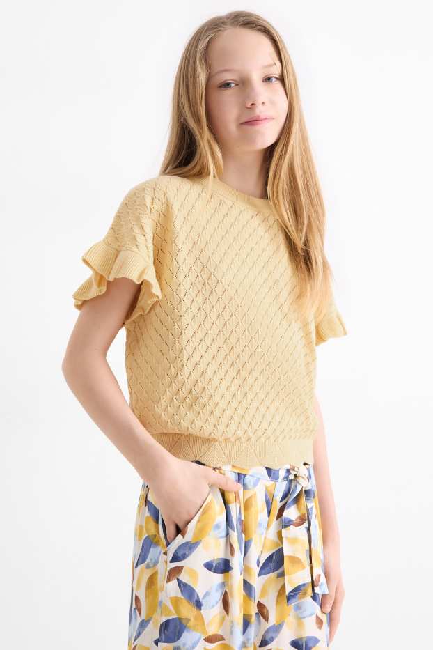 Kinder Mädchen - Kurzarmshirt - strukturiert - gelb