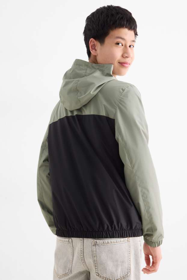 Enfants garçons - Veste à capuche - finition déperlante - vert foncé / noir