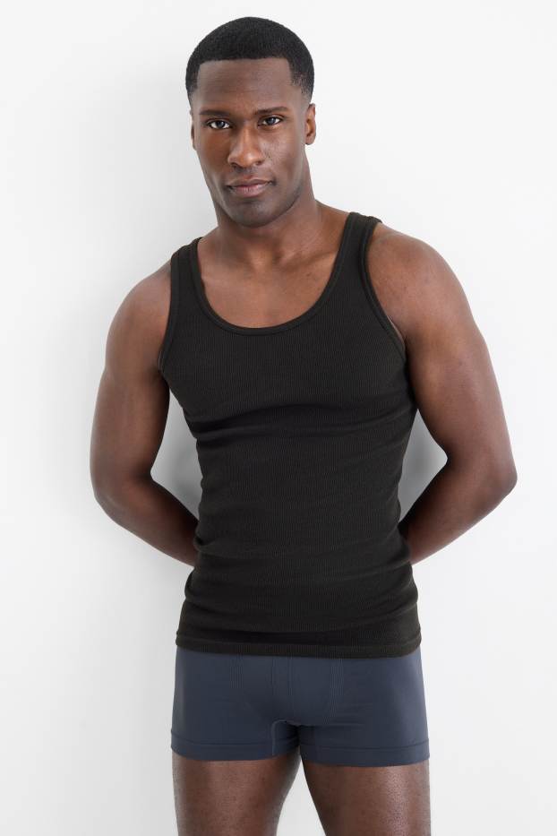 Hommes - Lot de 3 - maillots de corps - finition finement côtelée - noir