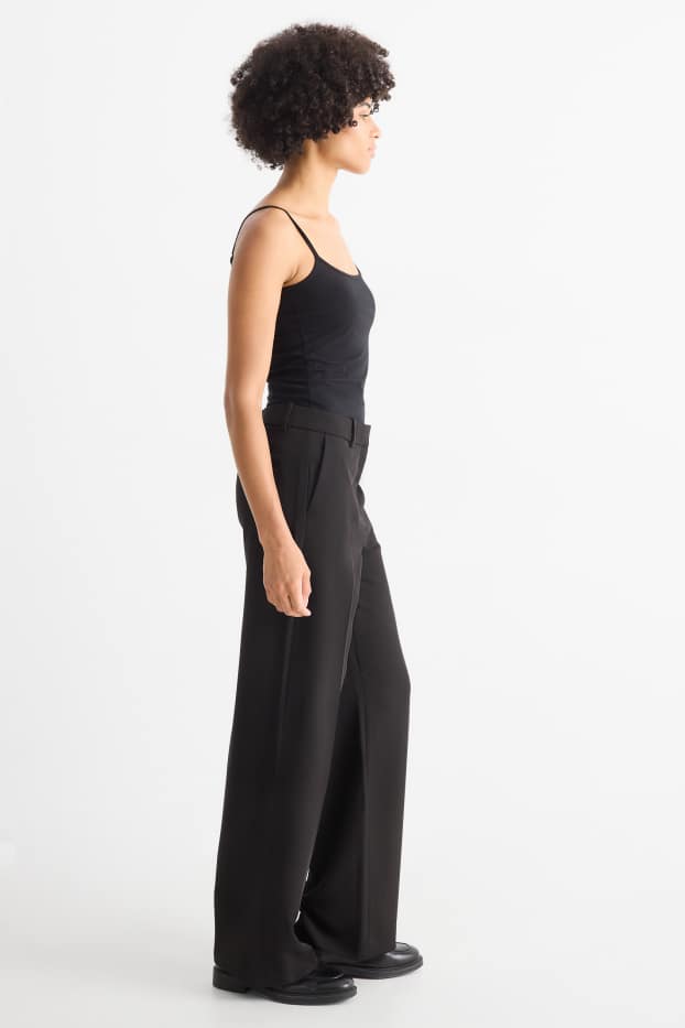 Femei - Pantaloni office - talie medie - wide leg - negru