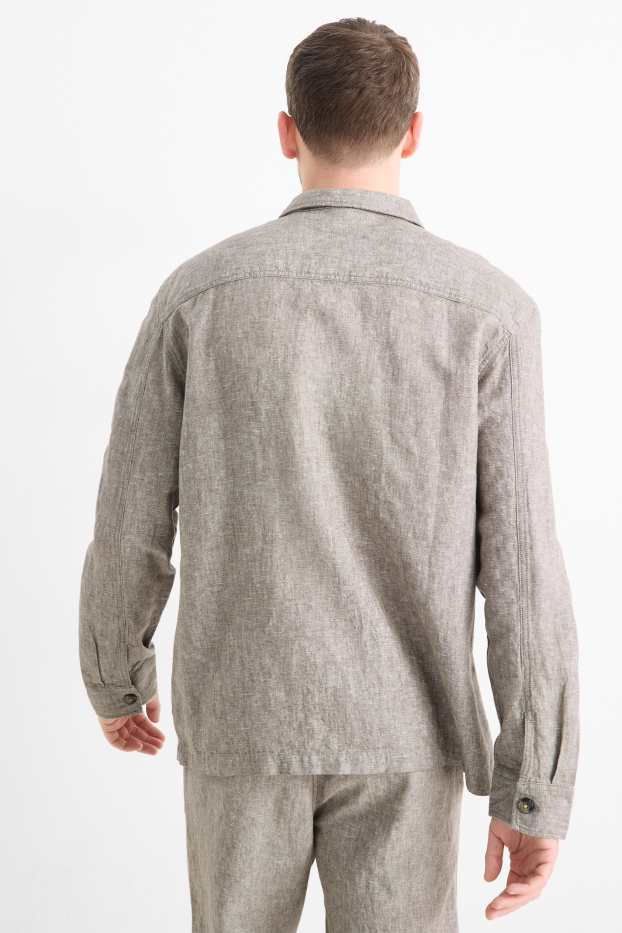 Heren - Overhemdjas - relaxed fit - Kent - linnenmix - grijs-mix