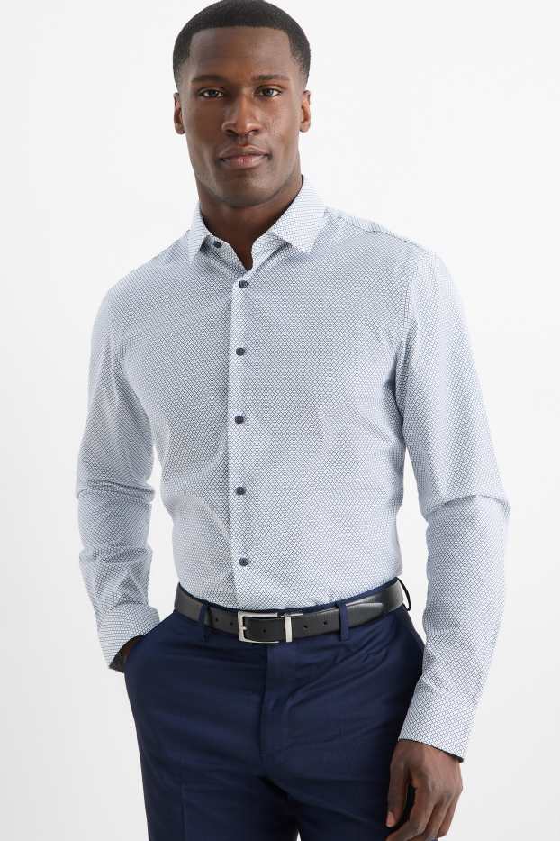 Men - Business shirt - regular fit - kent collar - easy-iron - patterned - light gray