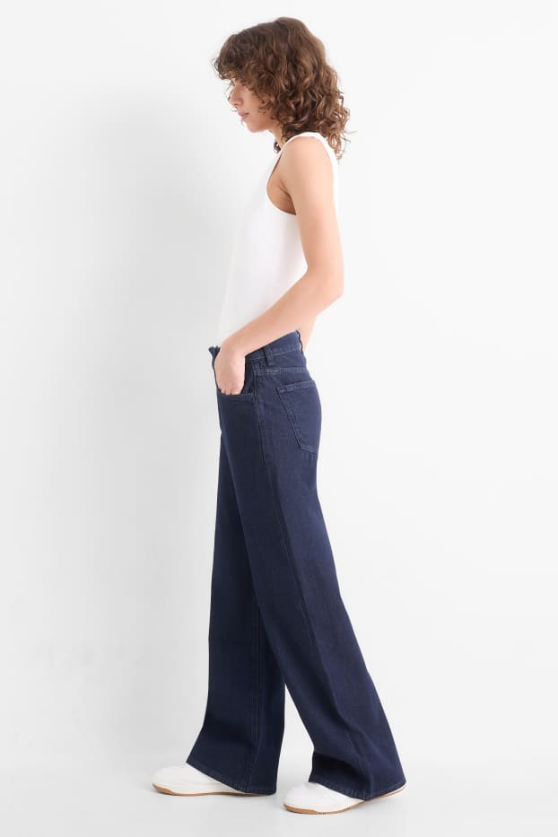 Women - Wide leg jeans - mid-rise waist - dark blue