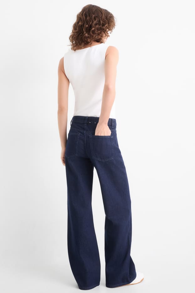 Women - Wide leg jeans - mid-rise waist - dark blue