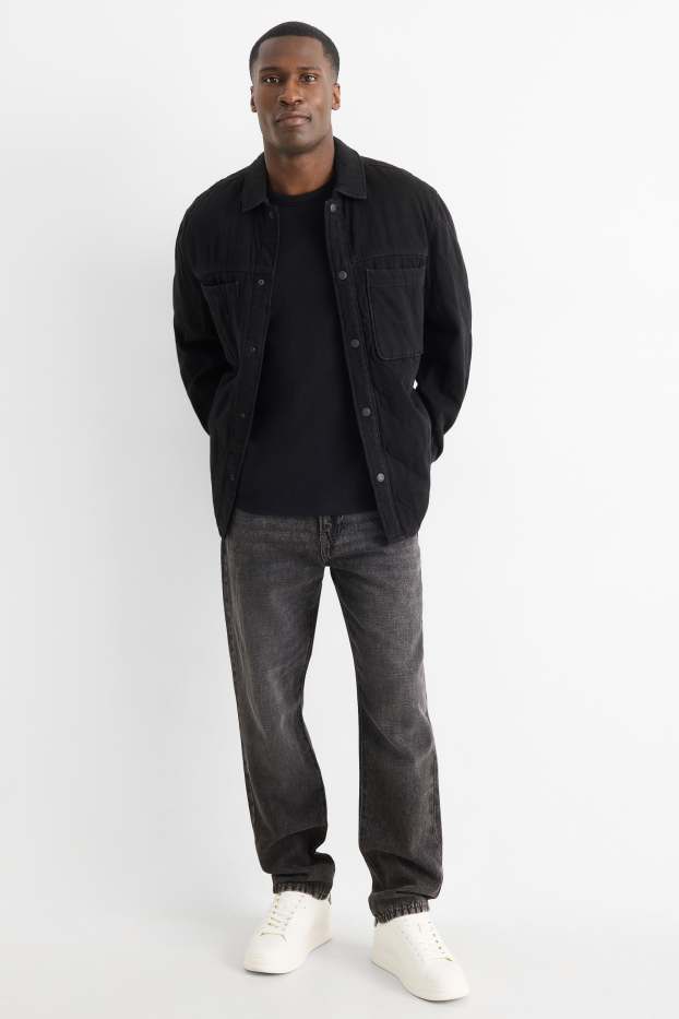 Pánské - Relaxed tapered jeans s lněným podílem - černá