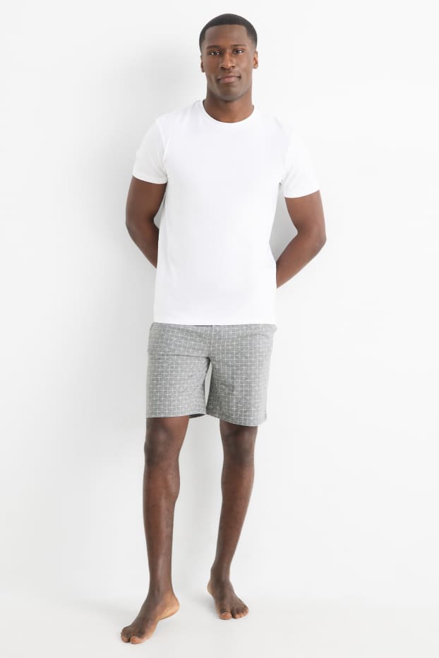Uomo - Shorts pigiama - a quadretti - grigio