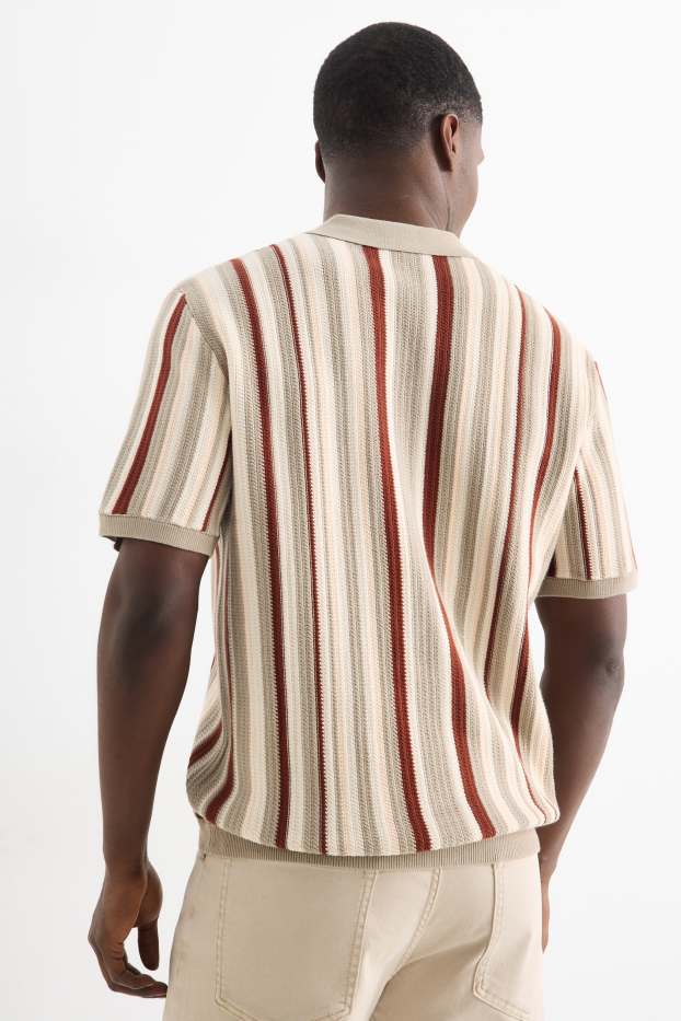 Pánské - Pletená košile - regular fit - klopový límec - pruhovaná - barevná