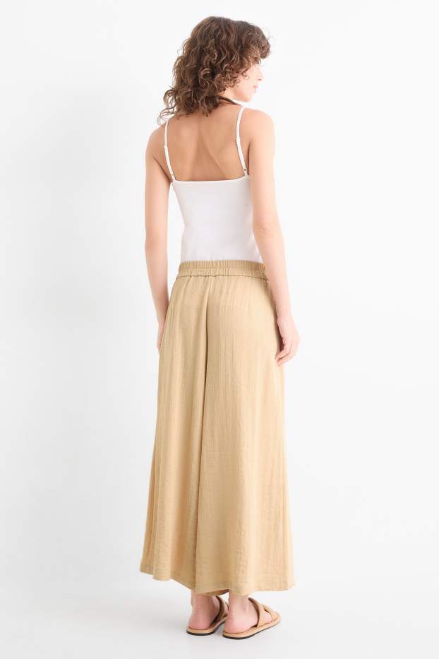 Women - Cloth trousers - high waist - wide leg - beige