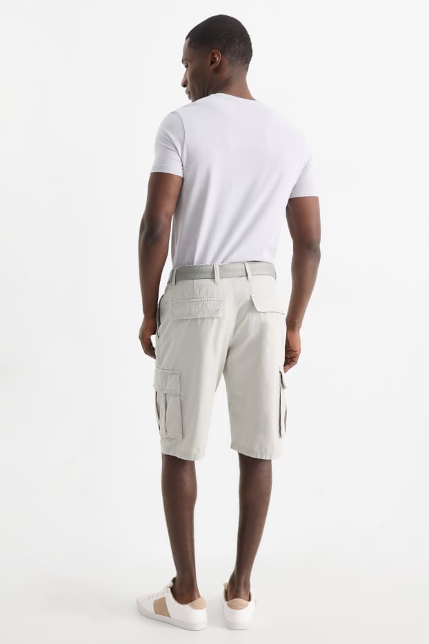Men - Cargo shorts with belt - light gray