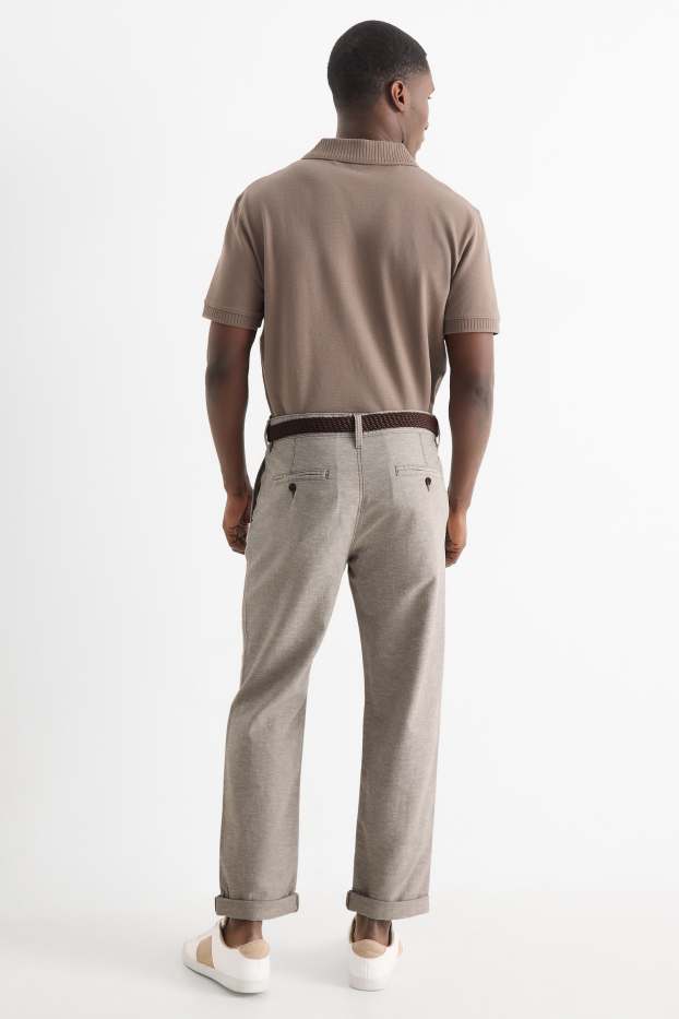 Herren - Chino mit Leinen-Anteil und Gürtel - Regular Fit - beige