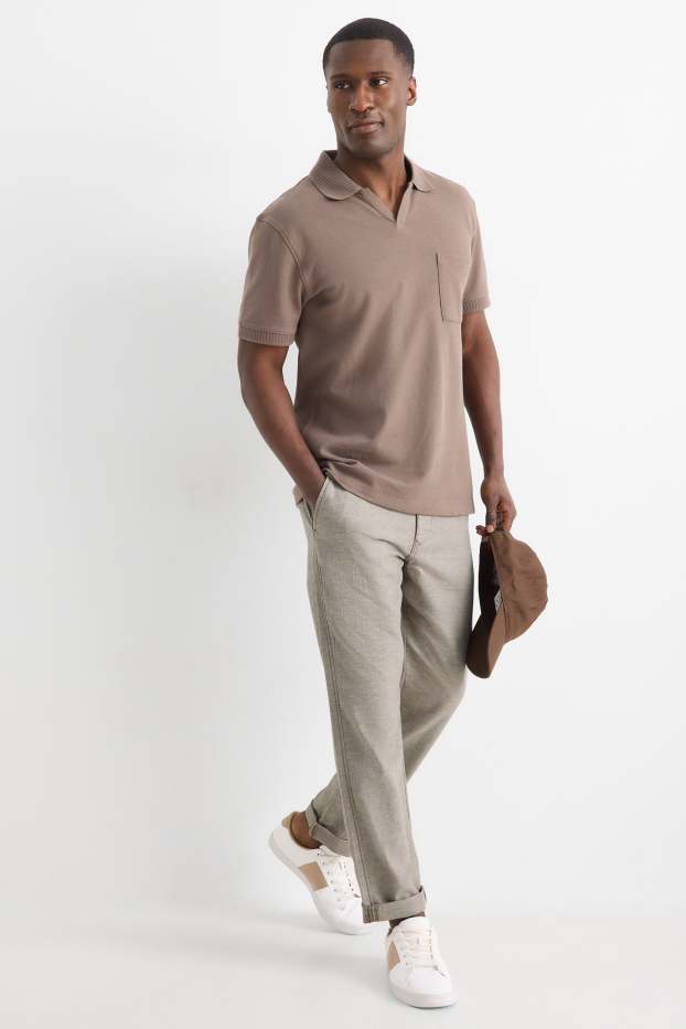 Herren - Chino mit Leinen-Anteil und Gürtel - Regular Fit - beige