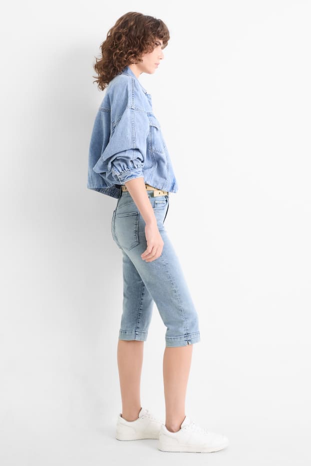 Damen - Capri Jeans mit Gürtel - Mid Waist - Slim Fit - hellblau