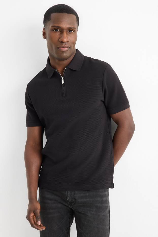 Heren - Poloshirt - regular fit - geribd - zwart
