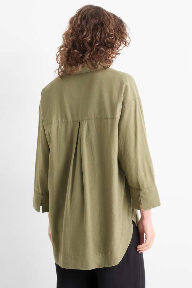 Damen - Bluse - Leinen-Mix - khaki