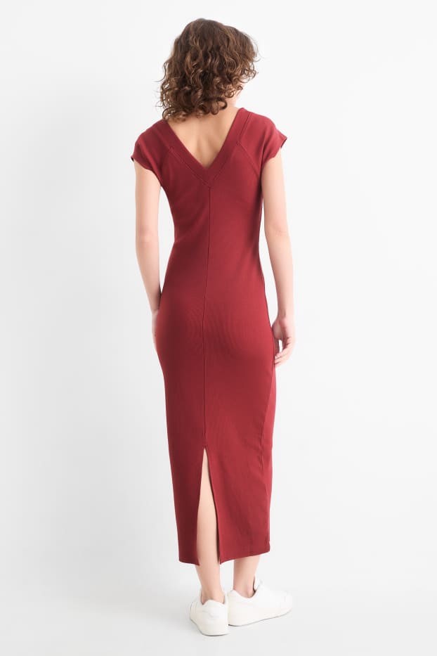 Dámské - Bodycon šaty - žebrované - bordeaux