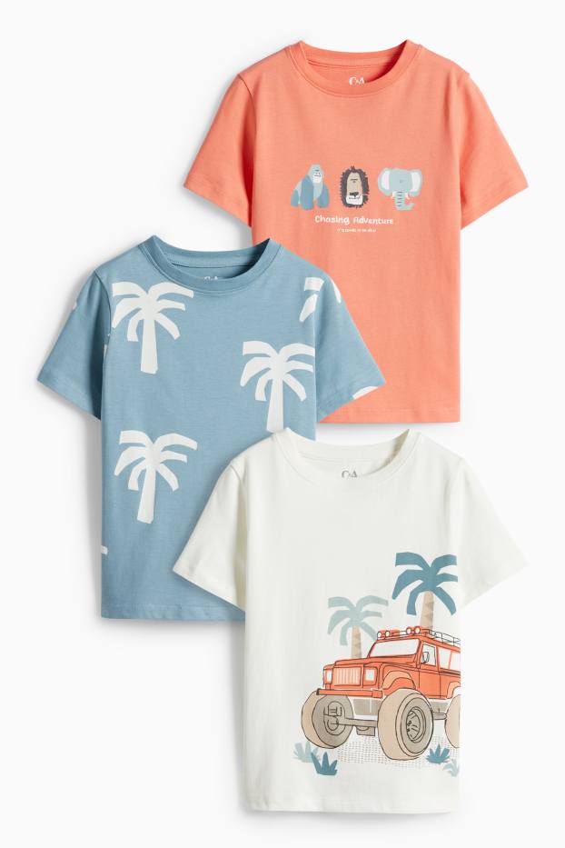 Kinder Buben - Multipack 3er - Gorilla, Löwe und Elefant - Kurzarmshirt - bunt