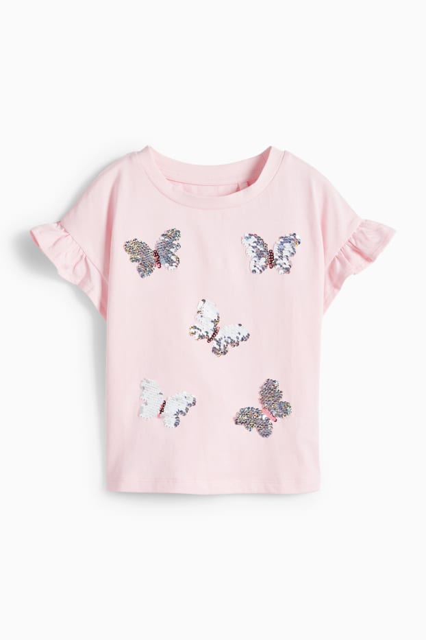 Bambine - Farfalla - maglia a maniche corte - effetto brillante - rosa