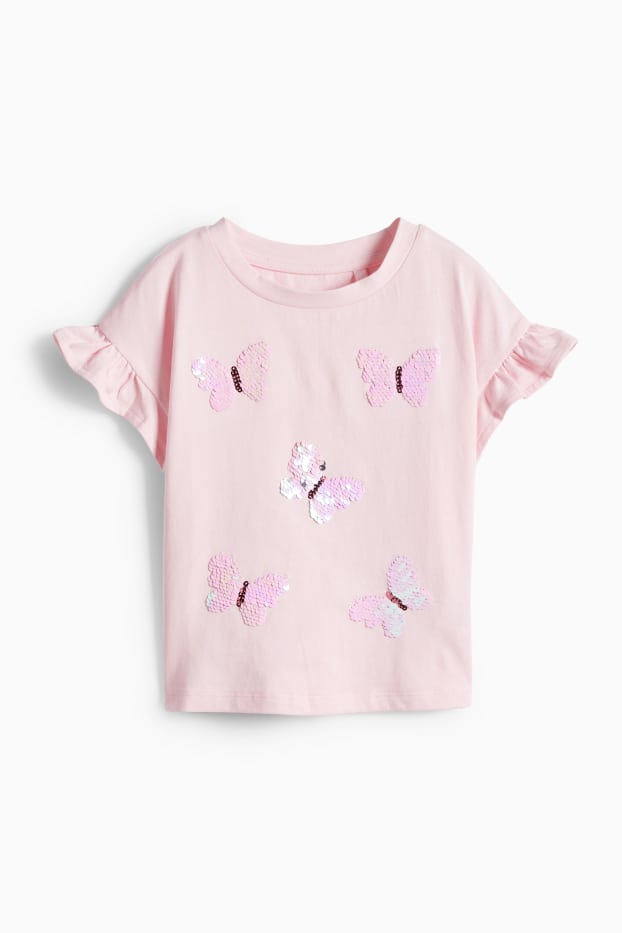 Bambine - Farfalla - maglia a maniche corte - effetto brillante - rosa